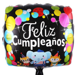 Globo Feliz Cumpleaños Negro con Animalitos 18" x5u.