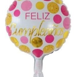 Globo Feliz Cumpleaños Lunares Rosa y Blanco 10" x5u.