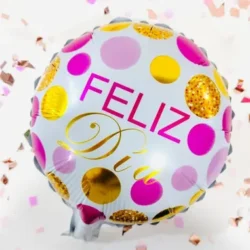 Globo Feliz día Blanco con Lunares 10" x5u.