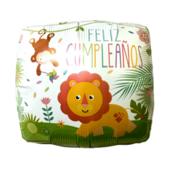 Globo Feliz Cumpleaños Blanco Cuadrado con Animalitos 18" x5u.