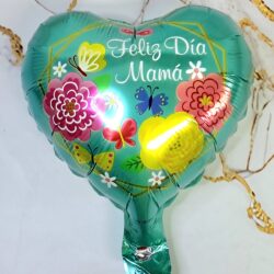 Globo Corazón Feliz Día Mamá Verde con Flores 10" x5u.