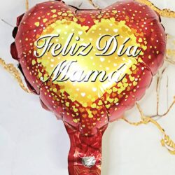 Globo Feliz Día Mamá Rojo con Corazones Dorados 10" x5u.