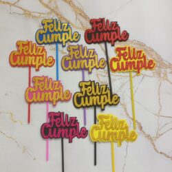 Topper Feliz Cumple Goma Eva Glitter x5u.