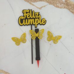 Combo Topper Feliz Cumple y Bengala con Mariposas