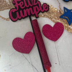 Combo Topper Feliz Cumple y Bengala con Corazones