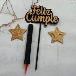 Combo Topper Feliz Cumple y Bengala con Estrellas