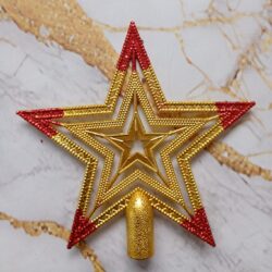 Adorno Puntal Estrella Calada Rojo y Dorado 13cm xU.