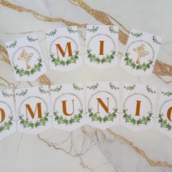 Banderín Mi Comunión Dorado con Hojas