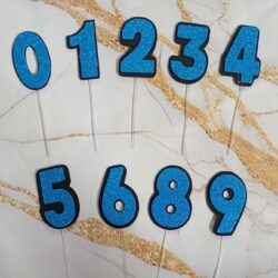 Topper Números Goma Eva Glitter Celeste x5u.