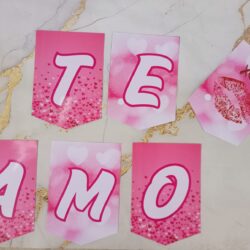 Banderín Te Amo Rosa Beso