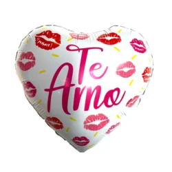 Globos Corazón Te Amo Blanco con Besos 18" x5u.