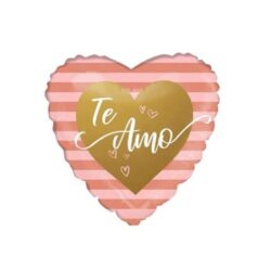 Globo Corazón Te Amo Rayas Coral 18" x5u.