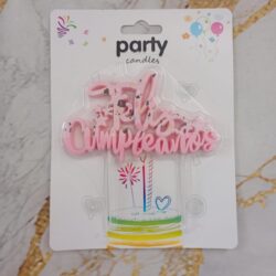 Velas Frase Feliz Cumpleaños Rosa con Manchitas xU.