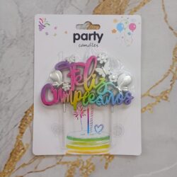 Velas Frase Feliz Cumpleaños Multicolor con Mariposas xU.