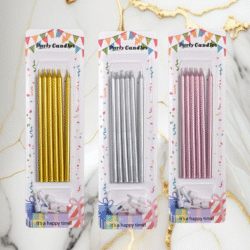 Velas Metalizadas 15cm con Portavela x6u.