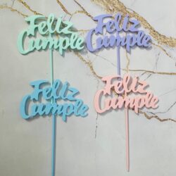 Topper Feliz Cumple Acrílico Pastel x5U.